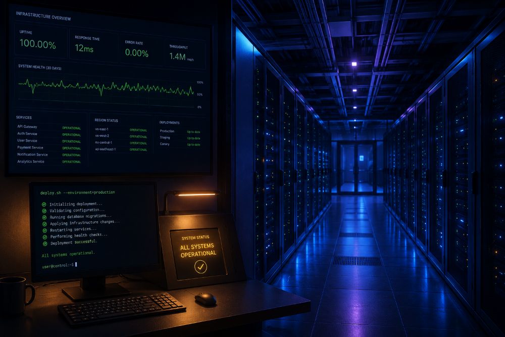Cloud automation strategy blog - data center image with automation screen