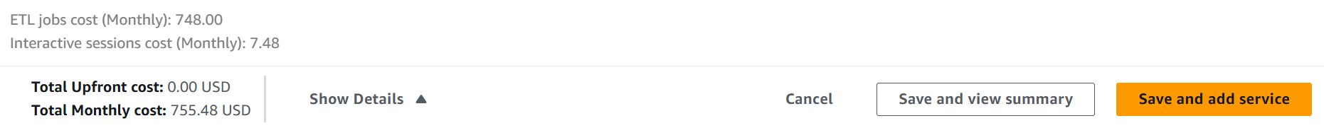 AWS cost calculator monthly total