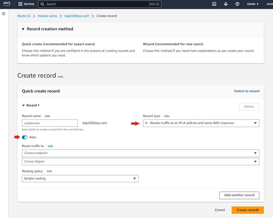 route53 create A record type