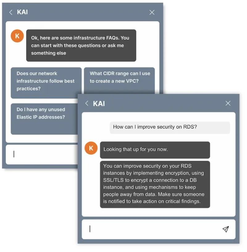 Kalos AI (KAI) genAI assistant - conversation about aws environment improvements