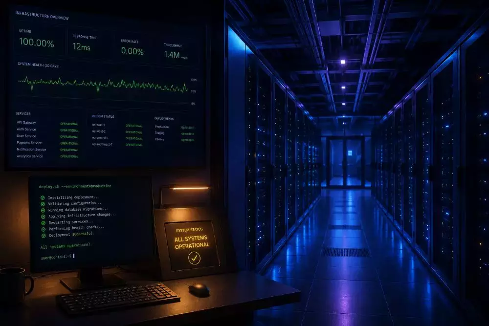 Cloud automation strategy blog - data center image with automation screen