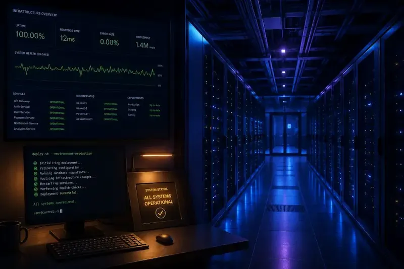 Cloud automation strategy blog - data center image with automation screen