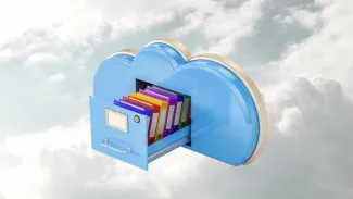 Cloud storage cost optimization - image of a cloud with a file drawer full of folders